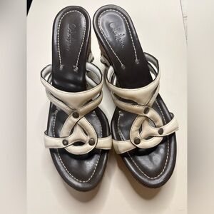 COLE HAAN White Wedge Cork Platform Sandals Womens Size 9 Slip On Shoes